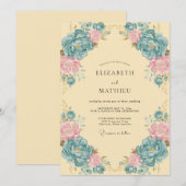 Teal Ornate Floral Wedding 招待状 (正面/裏面)