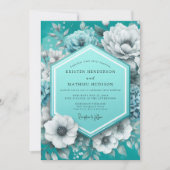 Teal Painterly Anemone Wedding 招待状 (正面)