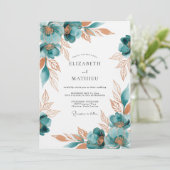 Teal Painterly Floral Romance Wedding 招待状 (スタンド正面)