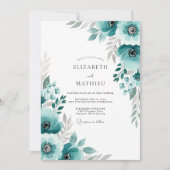 Teal Painterly Flourish Wedding 招待状 (正面)