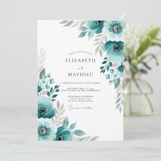 Teal Painterly Flourish Wedding 招待状 (スタンド正面)