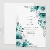 Teal Painterly Flourish Wedding 招待状 (正面/裏面)