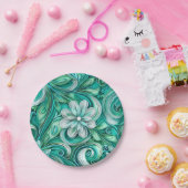 Teal paper flower seamless pattern  ペーパープレート (パーティー)