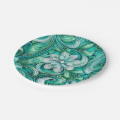 Teal paper flower seamless pattern  ペーパープレート (アングル)