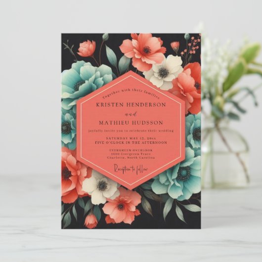 Teal Paprika Bloom Wedding 招待状 (スタンド正面)