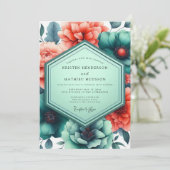 Teal Paprika Vibrant Flora Wedding 招待状 (スタンド正面)