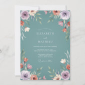Teal Peaceful Botanical Wedding 招待状 (正面)