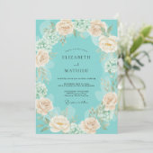 Teal Peach Blossom Romance Wedding 招待状 (スタンド正面)