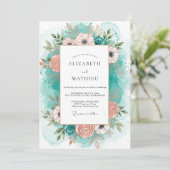 Teal Peach Graceful Coastal Wedding 招待状 (スタンド正面)