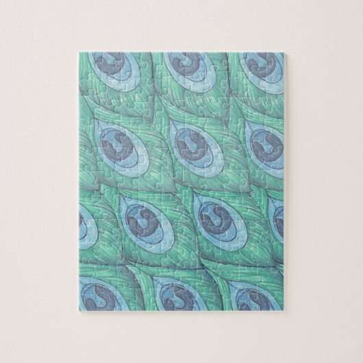 Teal Peacock Feather Pattern Design ジグソーパズル (縦)