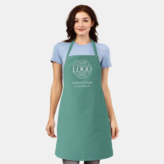 Teal Personalized Apron with Logo Custom Uniform エプロン (着用した状態)
