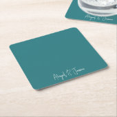 Teal Personalized Names Wedding  スクエアペーパーコースター (アングル)