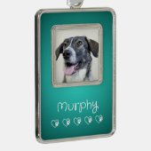 Teal Pet Photo Ornament - Frame, Custom Keepsake シルバープレートフレームオーナメント (右)