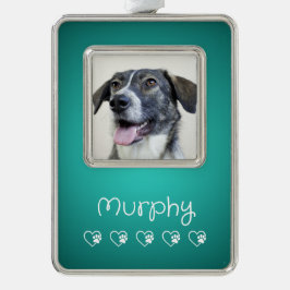 Teal Pet Photo Ornament - Frame, Custom Keepsake シルバープレートフレームオーナメント