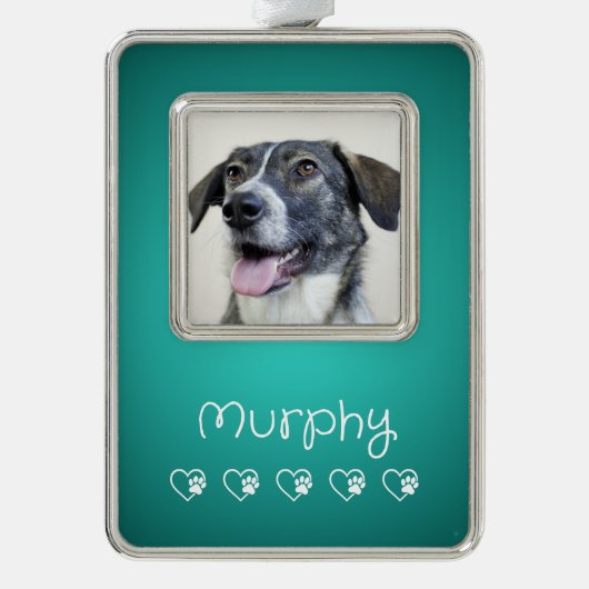 Teal Pet Photo Ornament - Frame, Custom Keepsake シルバープレートフレームオーナメント (正面)