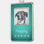 Teal Pet Photo Ornament - Frame, Custom Keepsake シルバープレートフレームオーナメント (左)
