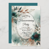 Teal Petals in Bronze Bloom Housewarming Party 招待状 (正面/裏面)