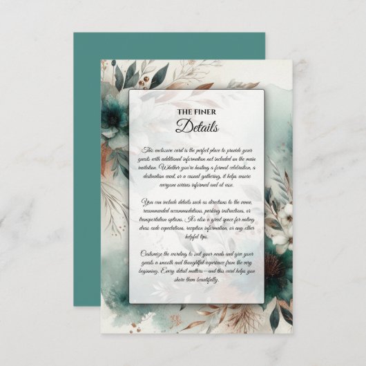 Teal Petals in Bronze Bloom Wedding エンクロージャーカード (正面/裏面)