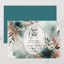 Teal Petals in Bronze Bloom Wedding セーブザデート