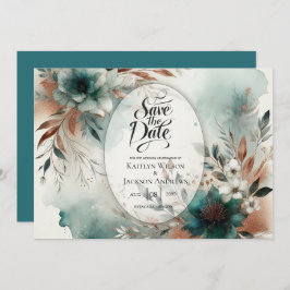 Teal Petals in Bronze Bloom Wedding セーブザデート