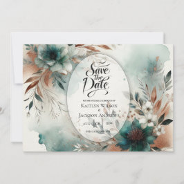 Teal Petals in Bronze Bloom Wedding セーブザデート