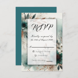 Teal Petals in Bronze Bloom Wedding 出欠カード