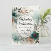 Teal Petals in Bronze Bloom Wedding 招待状 (スタンド正面)