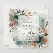 Teal Petals in Bronze Bloom Wedding 招待状 (正面)