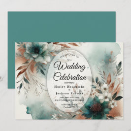 Teal Petals in Bronze Bloom Wedding 招待状