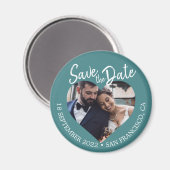 Teal Photo Modern Script Save the Date マグネット (正面/裏面)