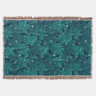 Teal Pine Branches With White Snowflakes スローブランケット