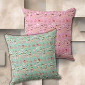 teal pink dualsided coffee cupcake donut pattern クッション