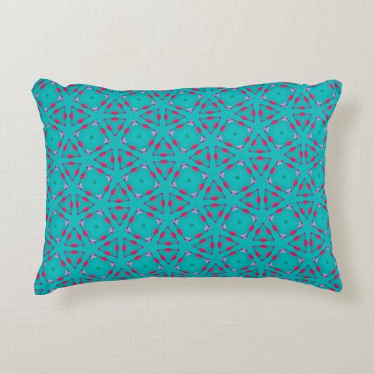 Teal Pink Retro Floral Accent Pillow アクセントクッション (正面)