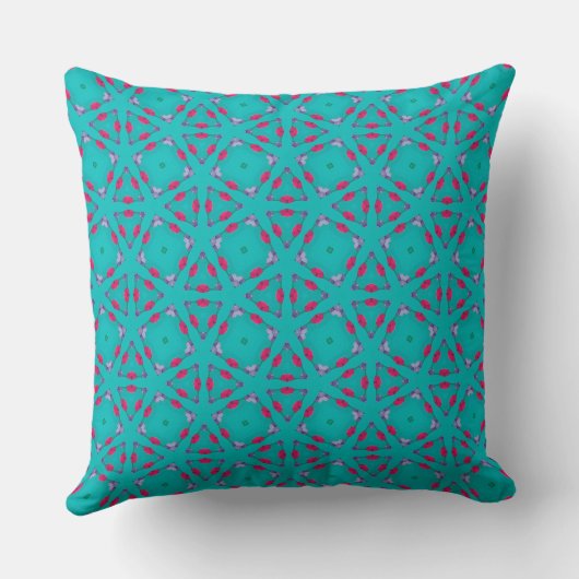 Teal Pink Retro Geometry Pillow クッション (裏面)