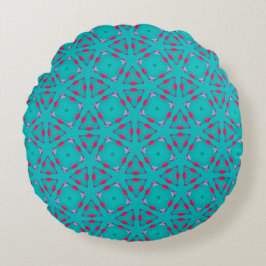 Teal Pink Retro Geometry Round Pillow ラウンドクッション