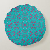 Teal Pink Retro Geometry Round Pillow ラウンドクッション (裏面)