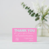 Teal pink script photo logo order thank you 名刺 (スタンド正面)