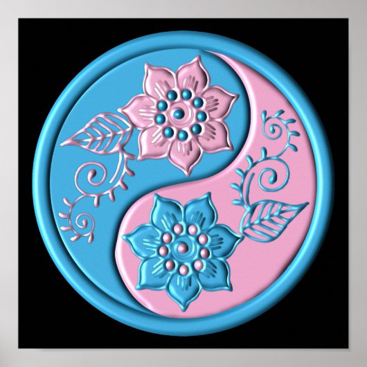 Teal & Pink Yin Yang ポスター (正面)