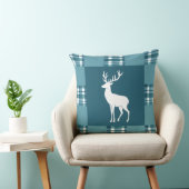 Teal Plaid with White Deer Silhouette クッション (椅子)