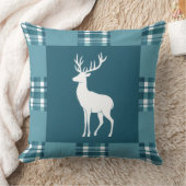Teal Plaid with White Deer Silhouette クッション (ブランケット)