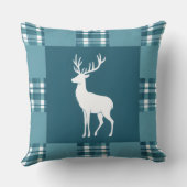 Teal Plaid with White Deer Silhouette クッション (裏面)