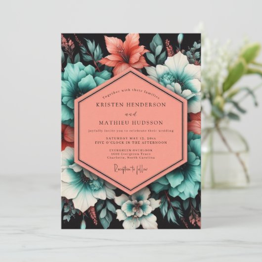 Teal Poetic Bloom Wedding 招待状 (スタンド正面)