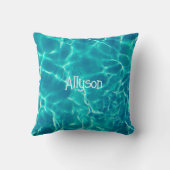 Teal Pool Water, White Name or Monogram, Vs 2 クッション (裏面)