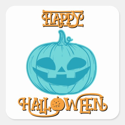 Teal Pumpkin Happy Halloween Square Sticker スクエアシール (正面)