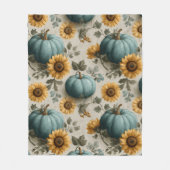 Teal Pumpkins and Golden Sunflowers フリースブランケット (正面)