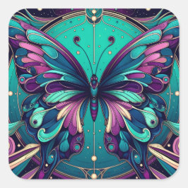 Teal & Purple Butterfly スクエアシール
