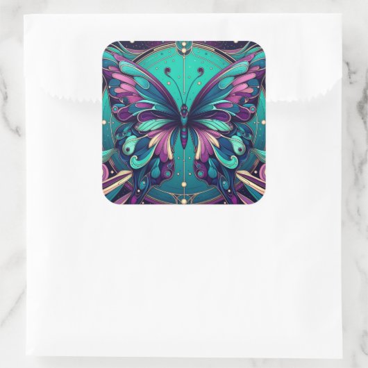Teal & Purple Butterfly スクエアシール (バッグ)