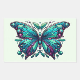 Teal & Purple Butterfly 4 長方形シール
