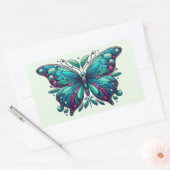 Teal & Purple Butterfly 4 長方形シール (封筒)