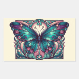 Teal & Purple Butterfly 5 長方形シール